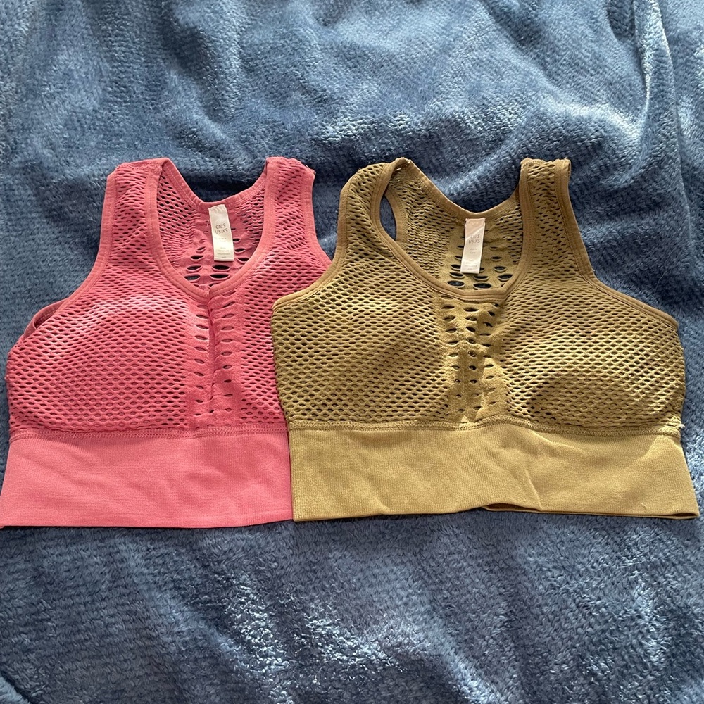Set of 2 Women's Pink and Green Mesh Sports Bras